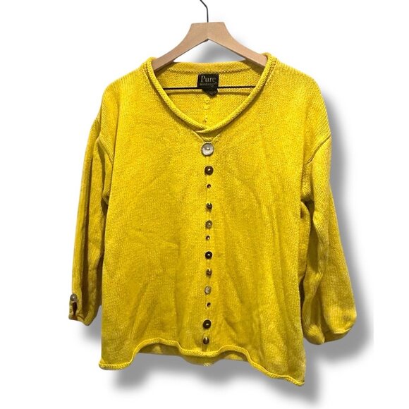 Pure Handknit Yellow Cotton Button Detail Sweater L/XL Hand Knit Canada Thailand - Picture 14 of 14